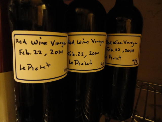 Red wine vinegar, raised in an oak barrel, and bottled for aging.