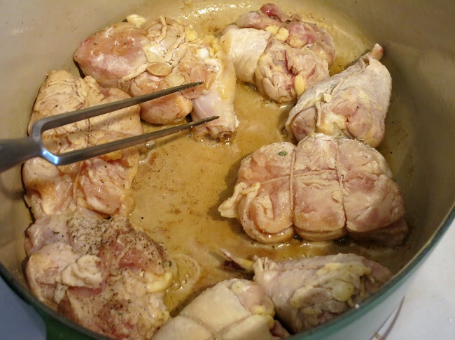 Sauteing the chicken in butter