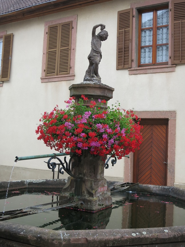 Fountain in the town of Zellenberg, in the wine region of Alsace