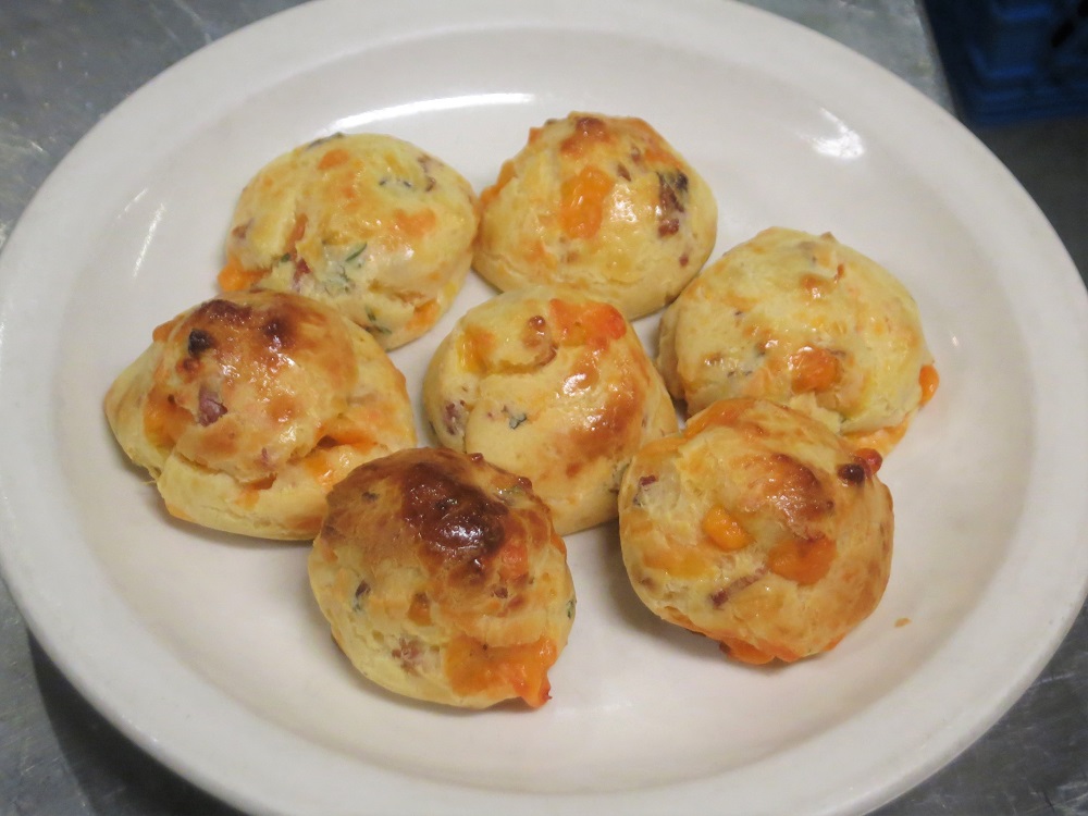 Gougeres are a classic pairing with bubbles, these are made with Mimolette cheese and bacon.